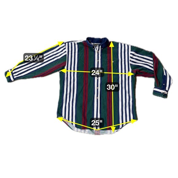 Vintage Striped Mens Shirt 1990s Deep River Hong Kong XL Maroon Forest Green - Picture 8 of 8